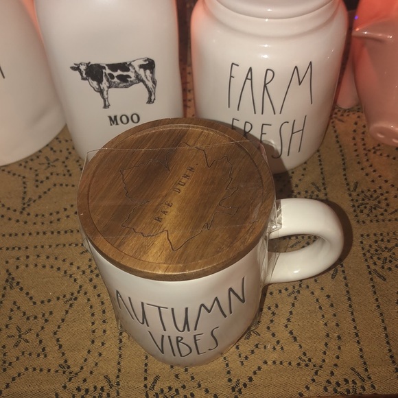 Rae Dunn AUTUMN VIBES Mug with Wood Lid (White) - Picture 2 of 7